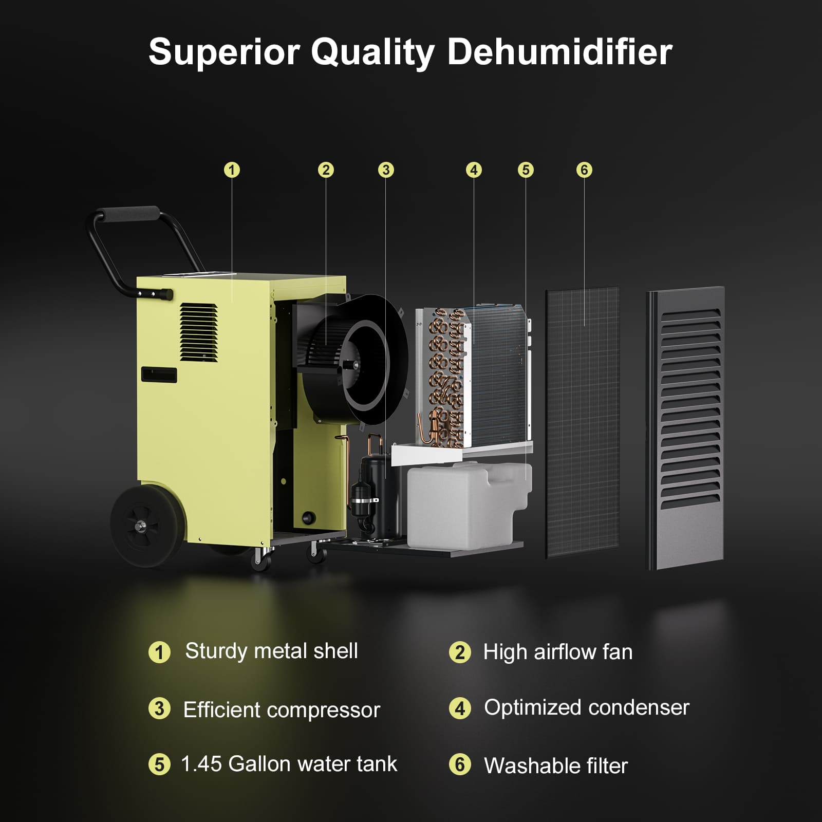 150 Pints Portable Industrial Dehumidifier for BasementAPTOOK