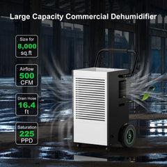 APTOOK 225 Pints 8000 Sq. Ft. Heavy Duty Industrial Dehumidifier OX-90L