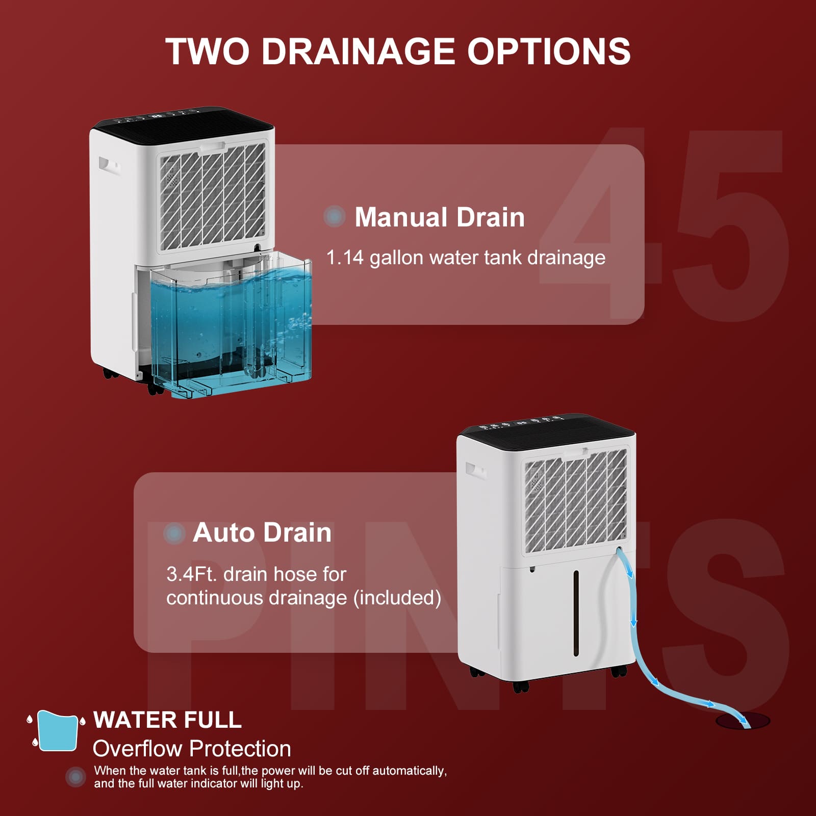 Lienuis 45 Pints 3500 Sq.Ft Intelligent Humidity Control Dehumidifiers